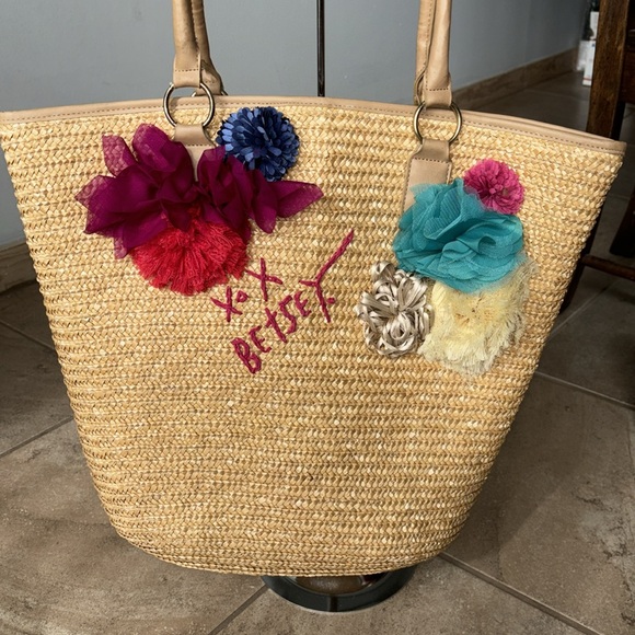 BETSEY JOHNSON FLORAL STRAW TOTE - Picture 2 of 16